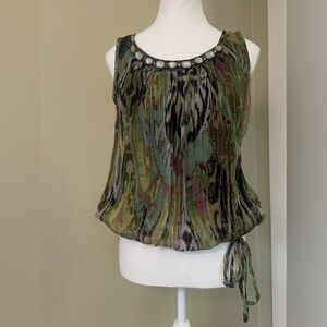Cache Y2K Silk Metallic Sleeveless Patterned Blouse